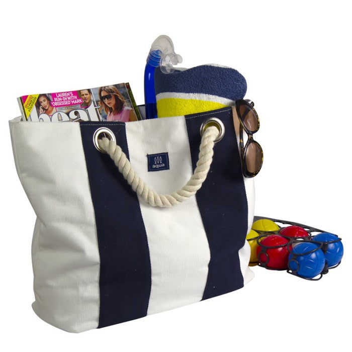 Canvas Beach Bag blue/white - thumbnail 4