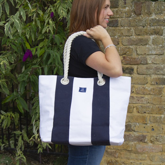 Canvas Beach Bag blue/white - thumbnail 6