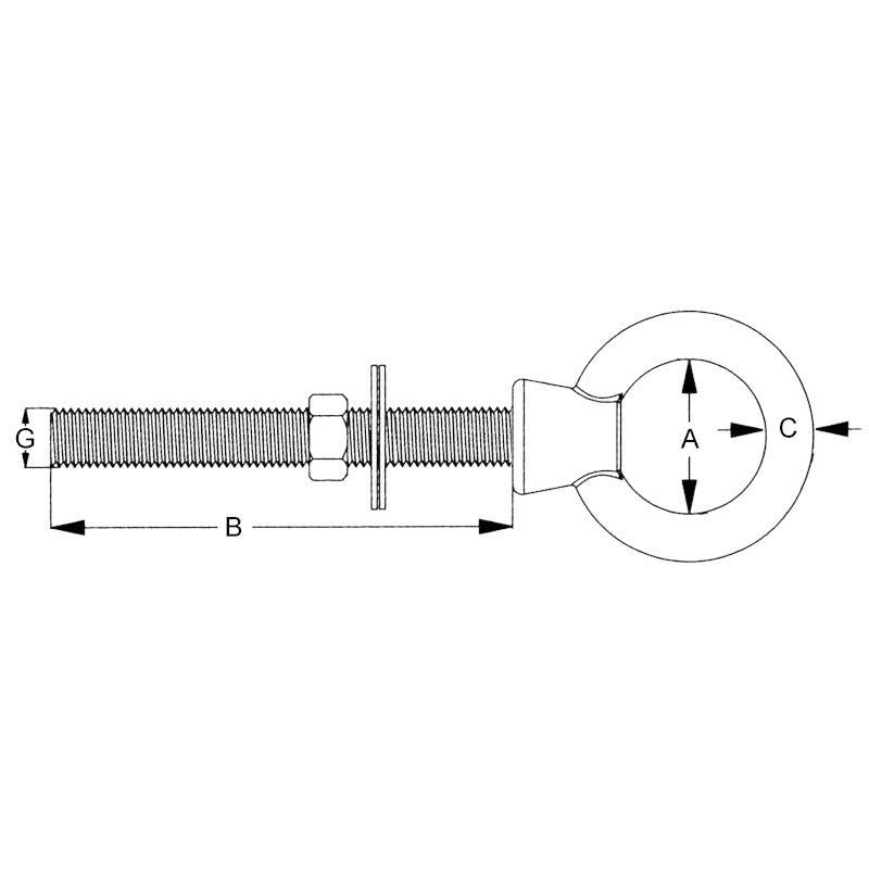Stainless Steel Commercial Eye Bolt, 12mm x 120mm