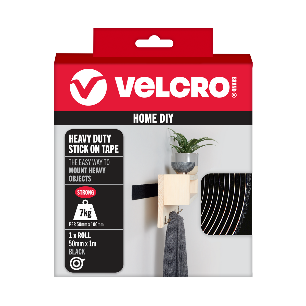 Stick on Heavy Duty Velcro 50mm x 1m Black - 2