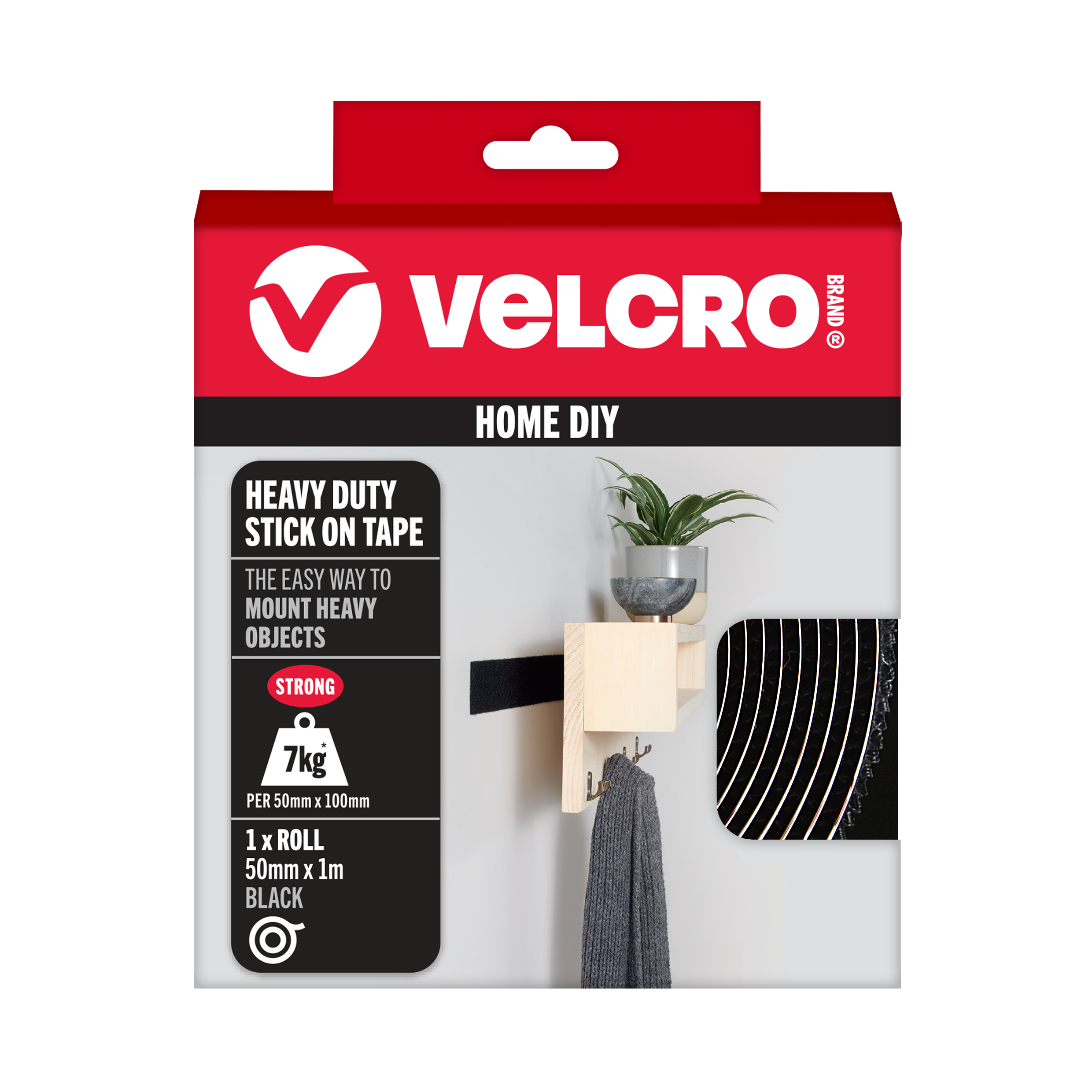 Stick on Heavy Duty Velcro 50mm x 1m Black