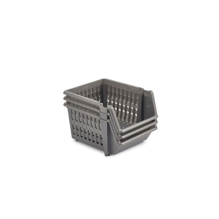Whitefurze 3pc 18cm Stacking Basket Silver